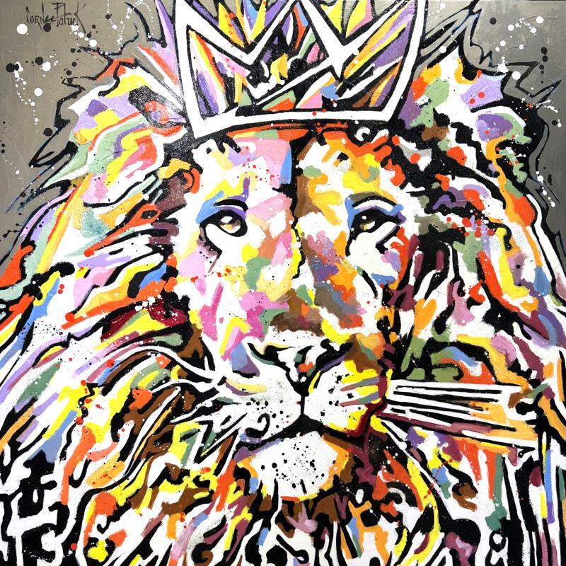 Peinture Lion royal par Cornée Patrick | Tableau Pop-art Animaux Graffiti Huile