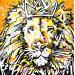 Gemälde Pop lion king, orange von Cornée Patrick | Gemälde Pop-Art Tiere Graffiti Öl