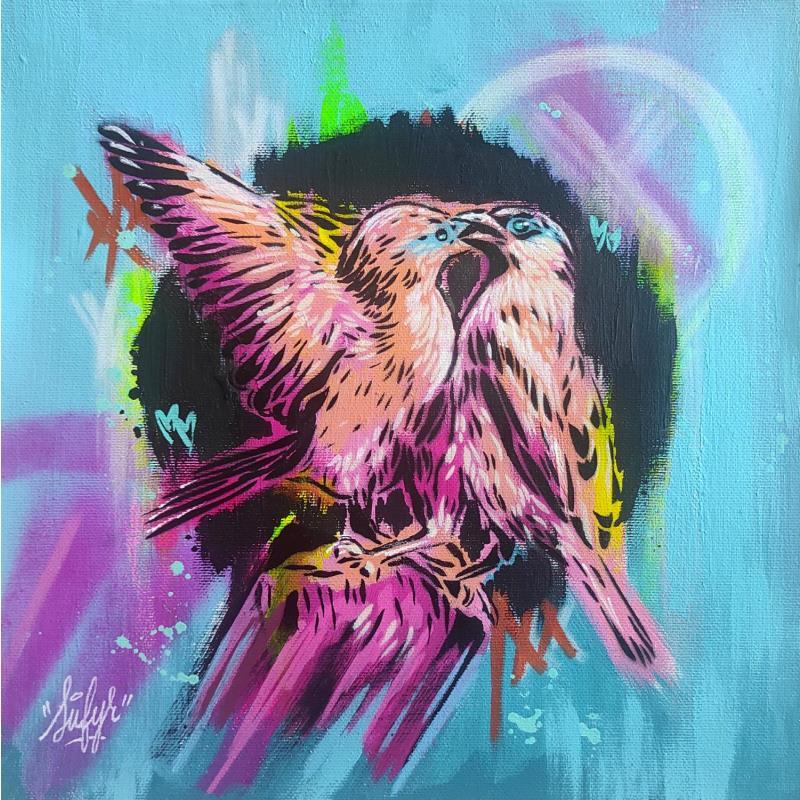 Peinture Le nid d'oiseaux par Sufyr | Tableau Street Art Animaux Graffiti Posca