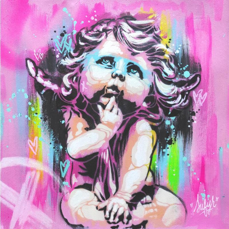 Painting L'ange Cupidon by Sufyr | Painting Street art Graffiti, Posca Child