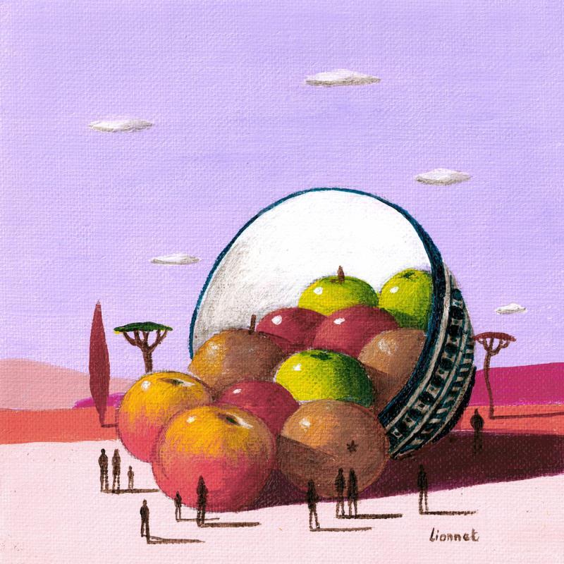 Painting Plat renversé aux pommes by Lionnet Pascal | Painting Surrealism Acrylic Landscapes, Life style, Still-life