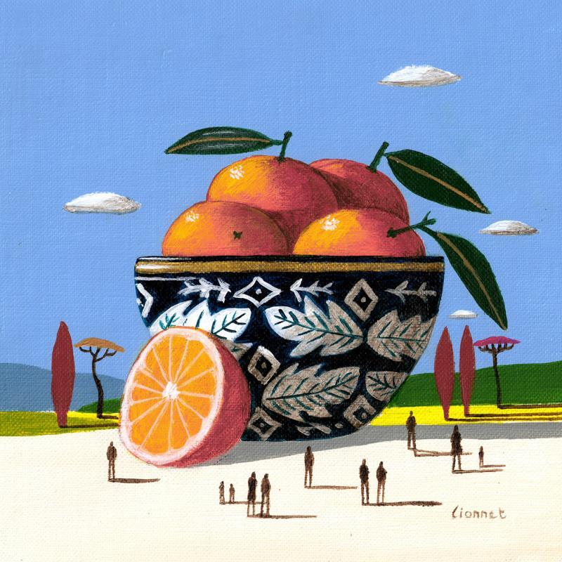 Peinture Bol aux oranges par Lionnet Pascal | Tableau Surréalisme Paysages Scènes de vie Natures mortes Acrylique