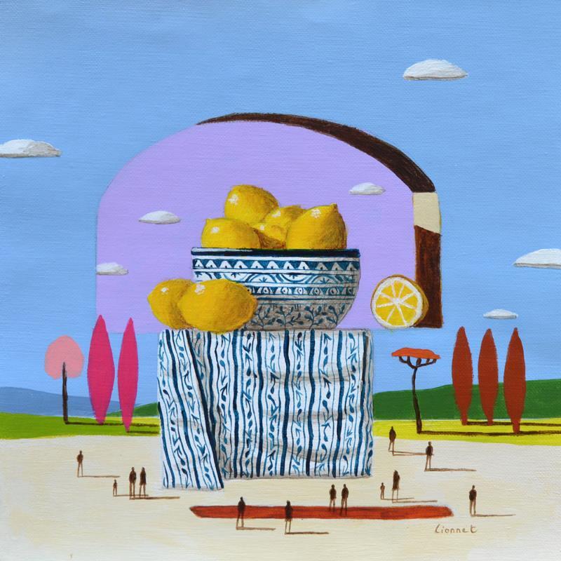 Painting Fenêtre aux citrons by Lionnet Pascal | Painting Surrealism Acrylic Landscapes, Life style, Still-life