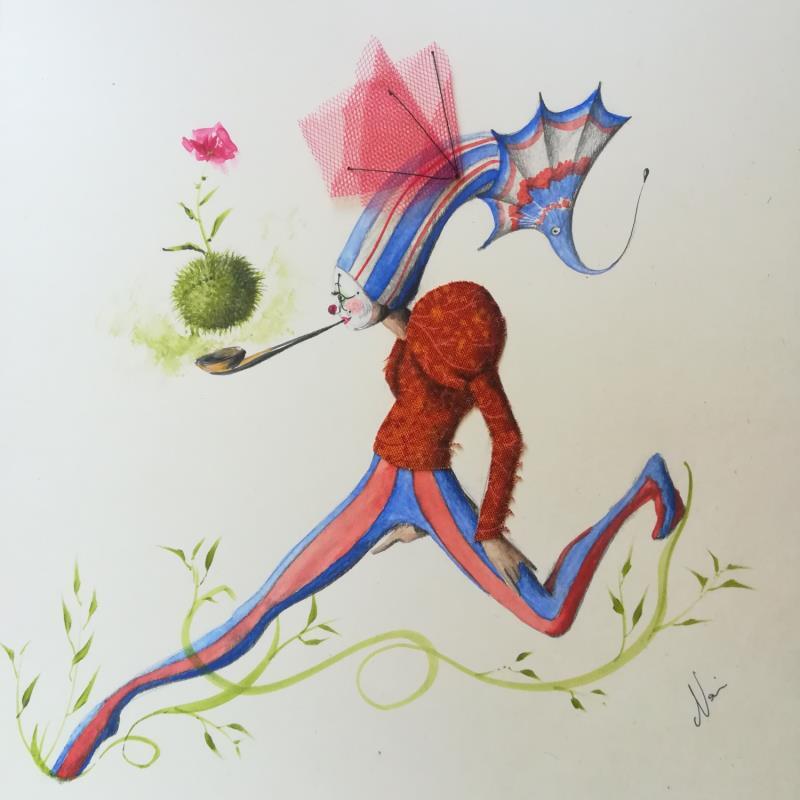 Peinture Sbuffa-pesce par Nai | Tableau Surréalisme Acrylique, Collage Animaux, Nature, Scènes de vie