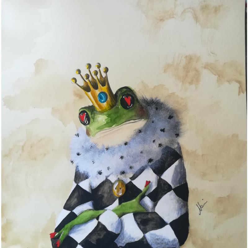 Peinture Il ranocchio in attesa del bacio par Nai | Tableau Surréalisme Acrylique, Collage Animaux, Enfant, Nature