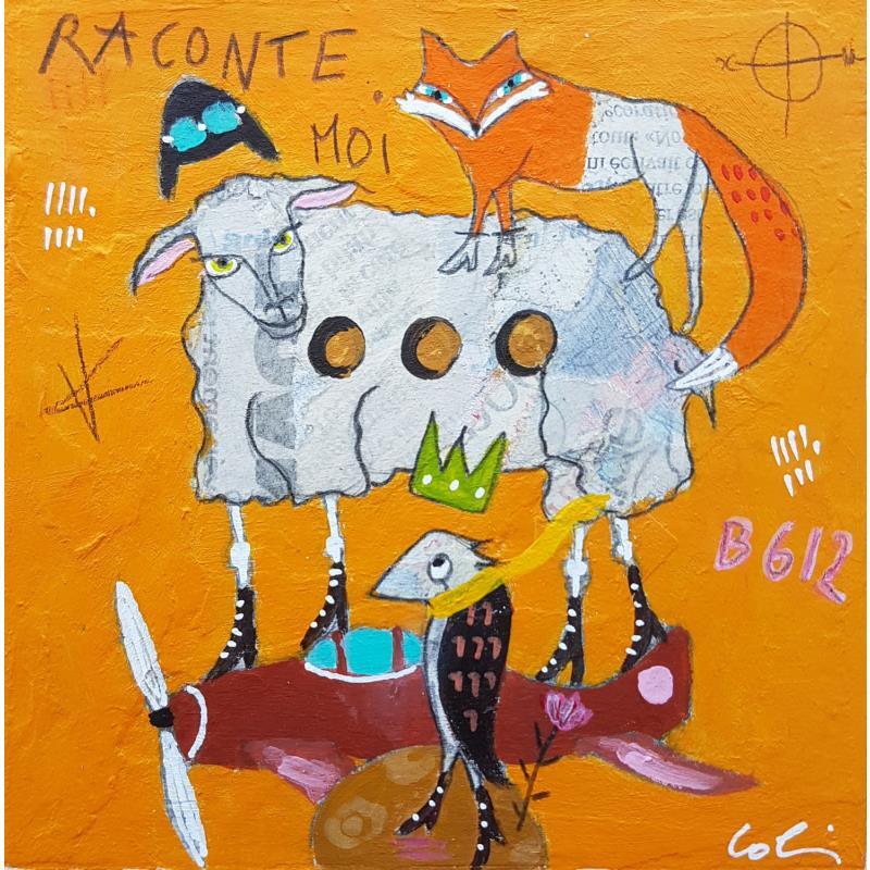 Peinture Raconte moi #2 par Colin Sylvie | Tableau Art Singulier Animaux Acrylique Collage Pastel