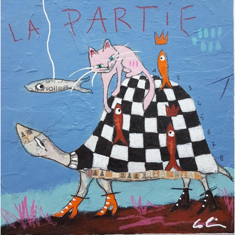 Painting La partie  by Colin Sylvie | Painting Raw art Animals Acrylic Gluing Pastel