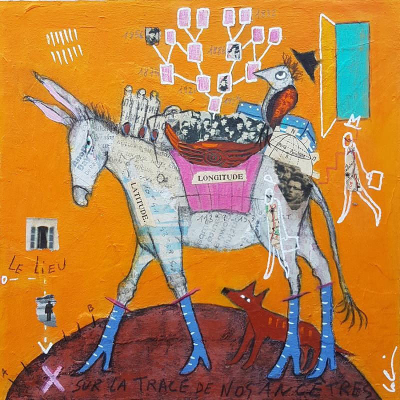 Gemälde Sur la trace de nos ancêtres  von Colin Sylvie | Gemälde Art brut Tiere Acryl Collage Pastell