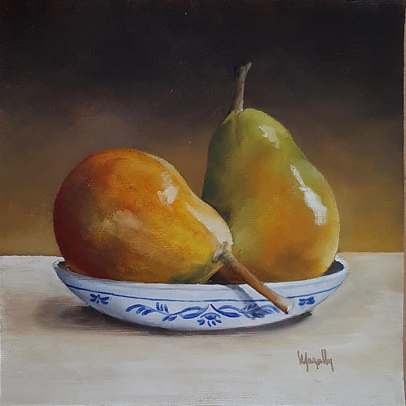Gemälde Two Pears in a Plate von Gouveia Magaly  | Gemälde Figurativ Öl Pop-Ikonen, Stillleben