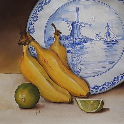 Painting Delft Plate and Fruits III by Gouveia Magaly  | Painting Figurative Oil Still-life
