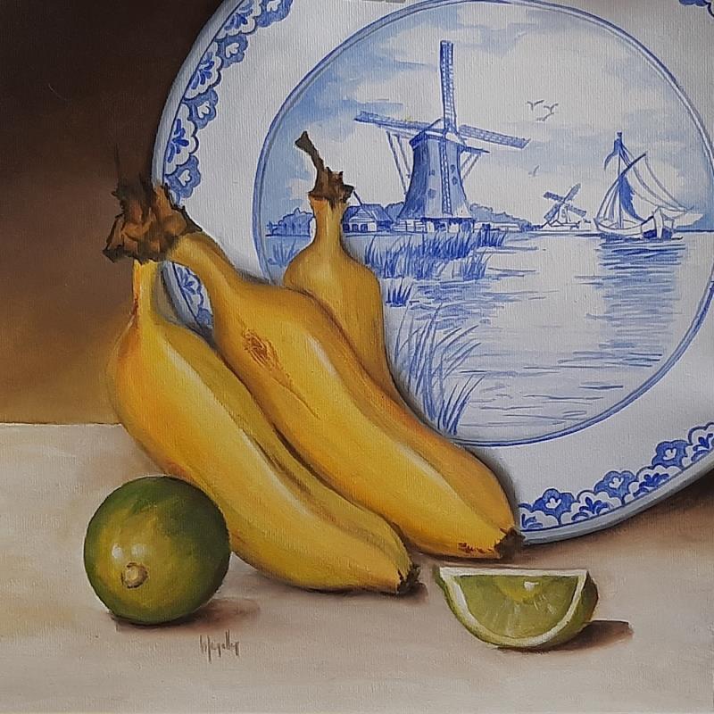 Painting Delft Plate and Fruits III by Gouveia Magaly  | Painting Figurative Still-life Oil