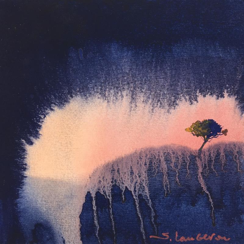 Gemälde Le Pin aux couleurs roses von Langeron Stéphane | Gemälde Figurativ Landschaften Aquarell