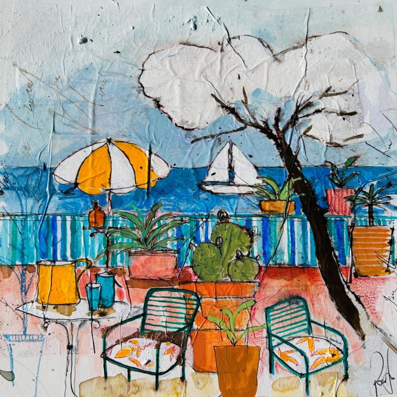 Painting Paysage fantasmé by Colombo Cécile | Painting Figurative Acrylic, Gluing, Ink, Pastel, Watercolor, Wood Landscapes, Marine, Nature