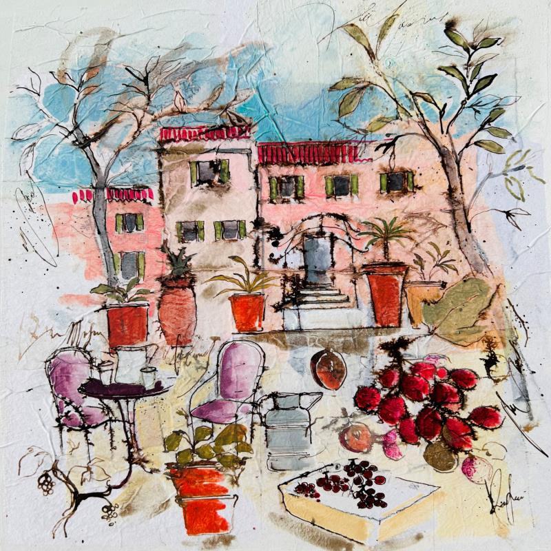 Painting Bastide  by Colombo Cécile | Painting Figurative Acrylic, Gluing, Ink, Pastel, Watercolor Landscapes, Life style, Nature