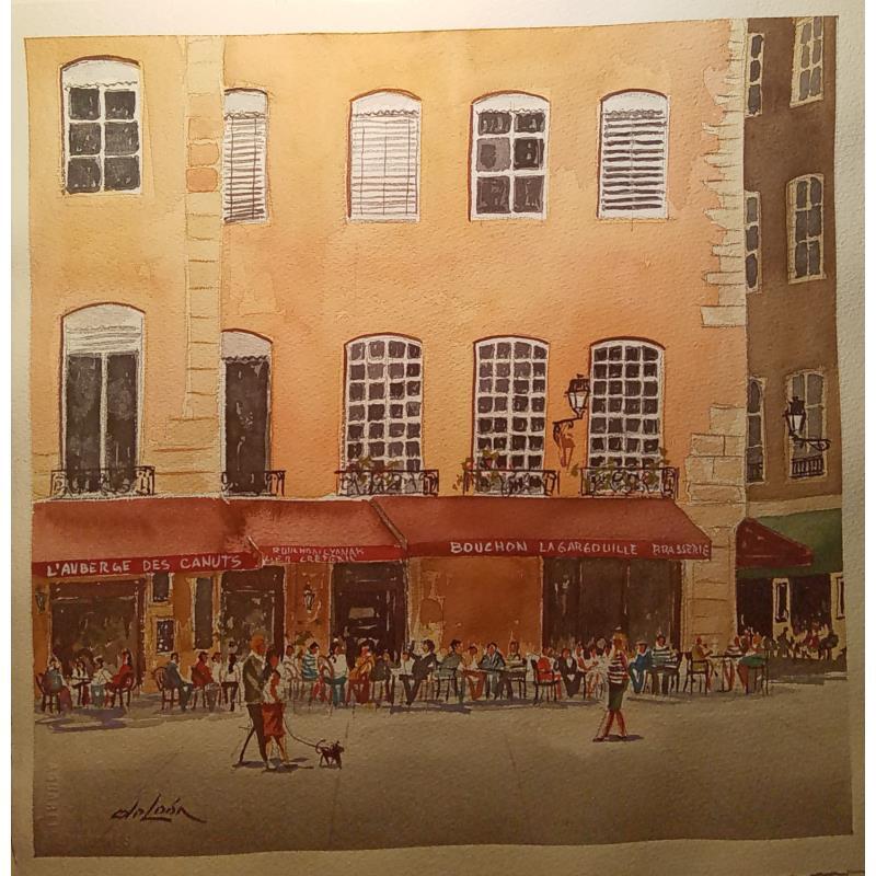 Painting Petit déjeuner à Lyon  by De León Lévi Marcelo | Painting Figurative Urban Watercolor