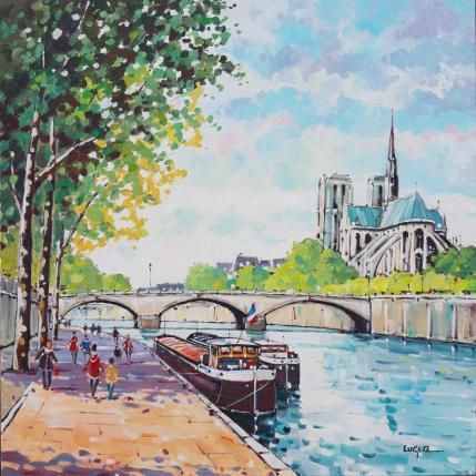 Painting LA SEINE A PARIS by Euger | Painting Figurative Acrylic Landscapes, Life style, Urban