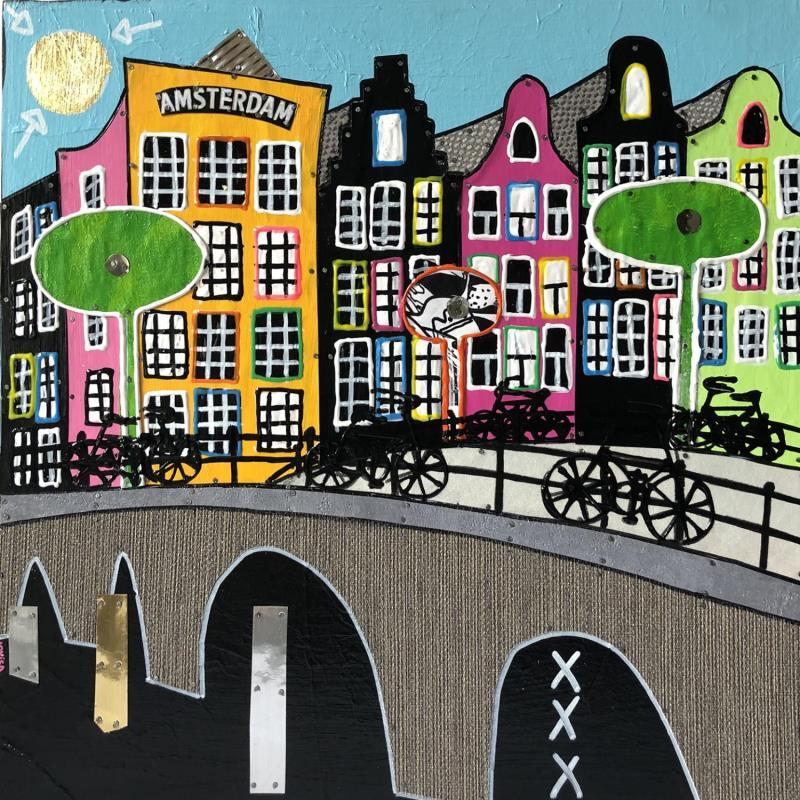 Painting Beautiful Bridges 2 by Lovisa | Painting Pop-art Acrylic, Gluing, Gold leaf, Metal, Posca, Upcycling Urban
