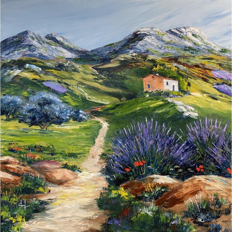 Painting Mas dans les lavandes by Degabriel Véronique | Painting Figurative Landscapes Nature Oil