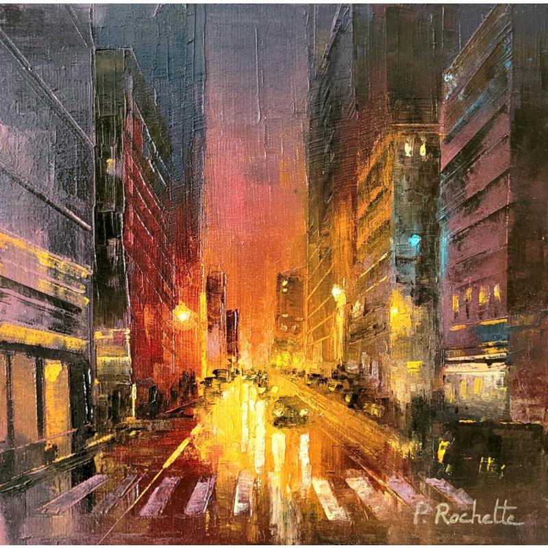 Gemälde Dans la lueur des phares von Rochette Patrice | Gemälde Figurativ Urban Öl