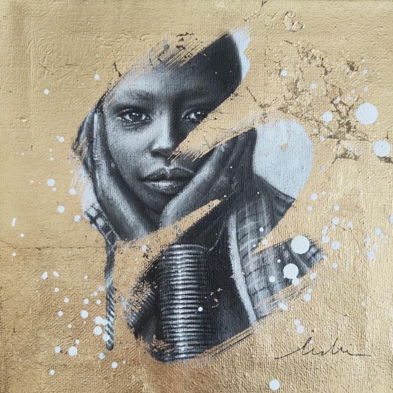 Peinture Koubaï par Valade Leslie | Tableau Figuratif Acrylique, Feuille d'or, Fusain Portraits