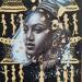 Gemälde Talouna von Valade Leslie | Gemälde Figurativ Porträt Acryl Zeichenkohle Textil Blattgold