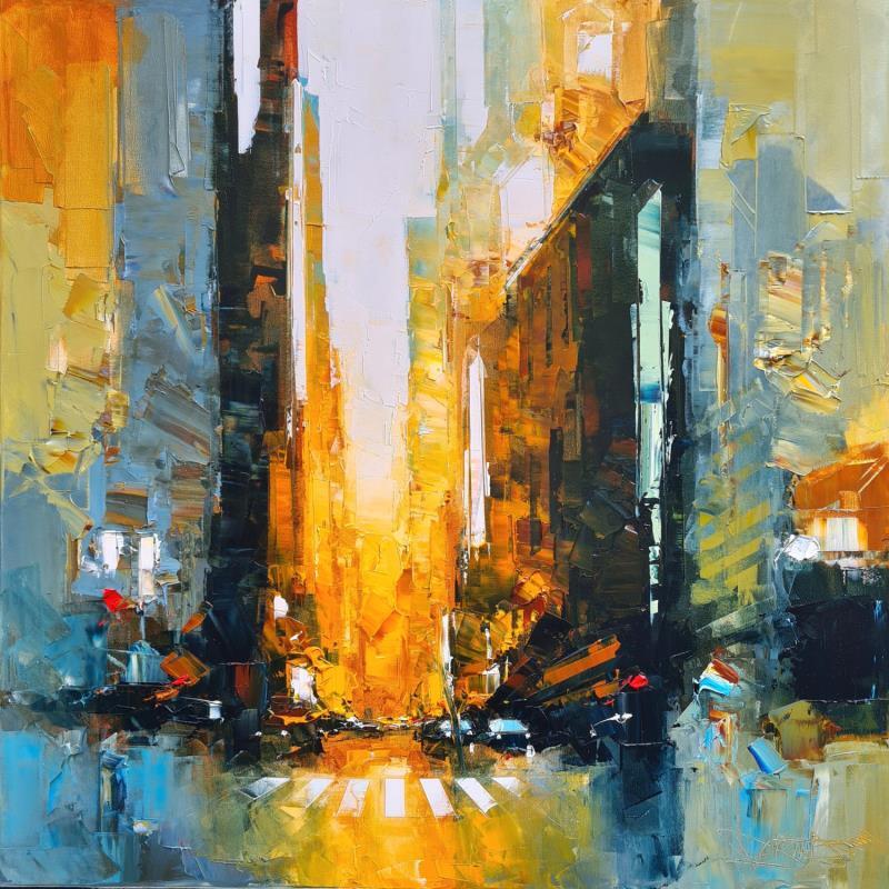 Painting Manhattan Sunrise by Castan Daniel | Painting Figurative Oil Urban