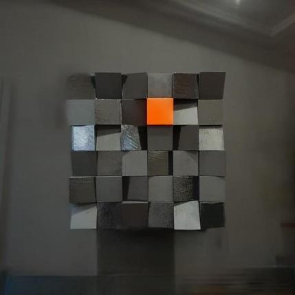 Gemälde Orange'm von Bauquel Véronique | Gemälde Abstrakt Holz Minimalistisch
