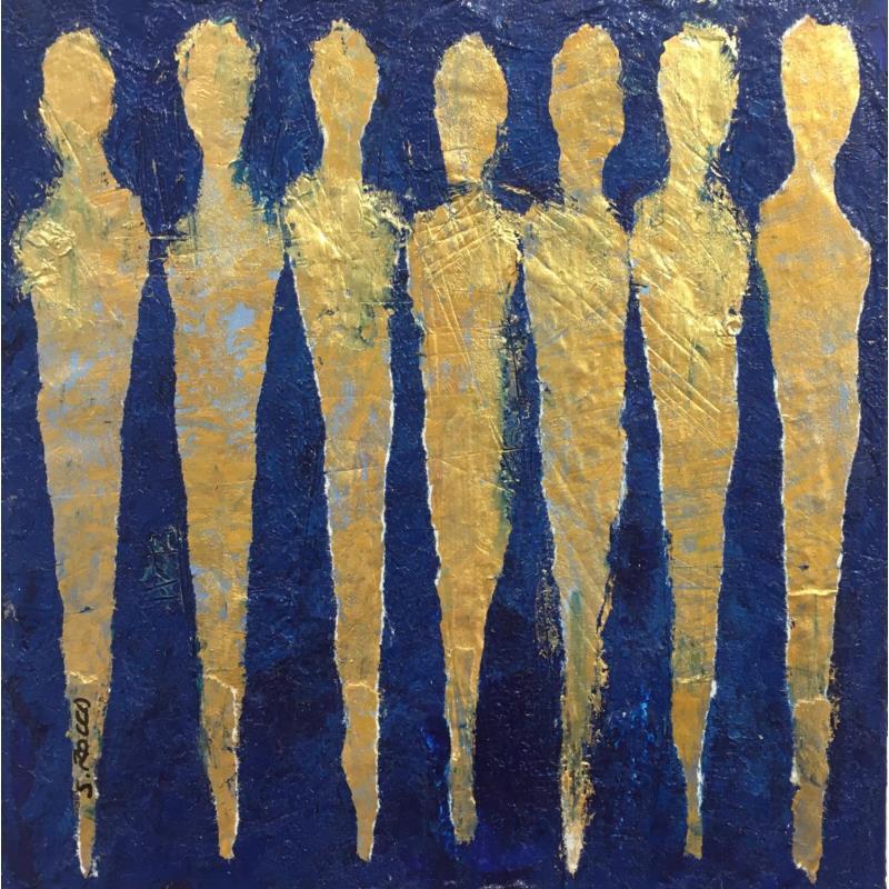 Gemälde Fées d'or von Rocco Sophie | Gemälde Art brut Minimalistisch Acryl Collage Sand