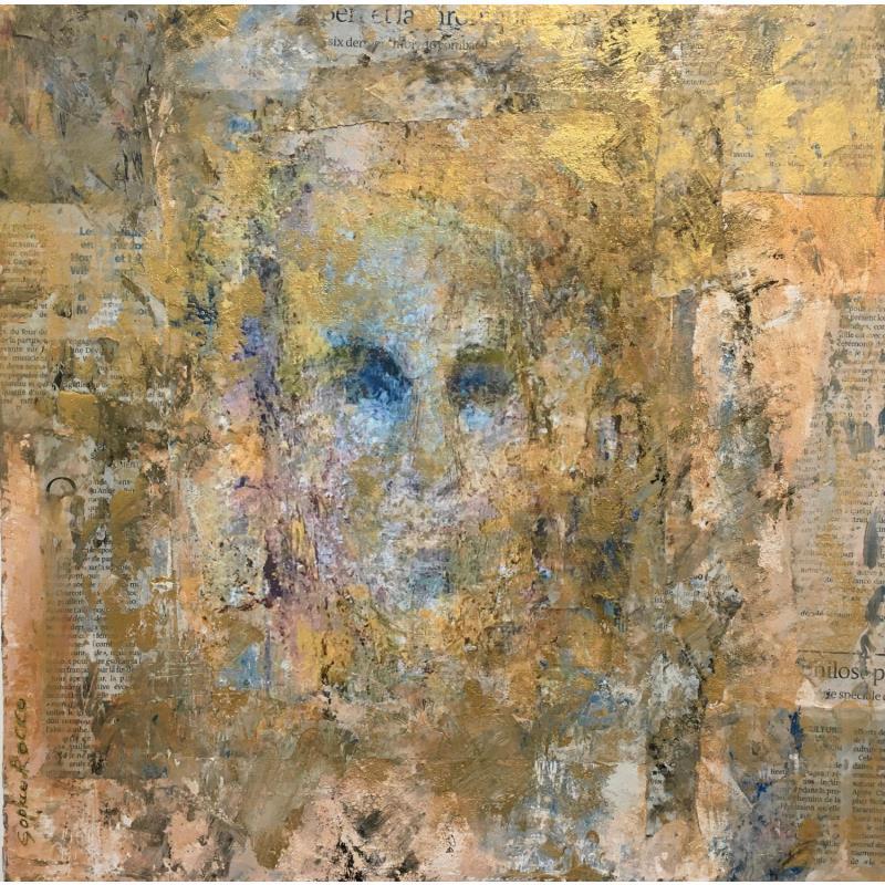 Gemälde Silence du regard von Rocco Sophie | Gemälde Art brut Porträt Acryl Collage Sand