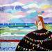 Peinture Quand je regarde la mer je pense a toi. par Picini Victoria | Tableau Figuratif Paysages Scènes de vie Acrylique Collage