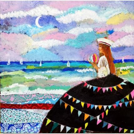 Painting Quand je regarde la mer je pense a toi. by Picini Victoria | Painting Figurative Acrylic, Gluing Landscapes, Life style