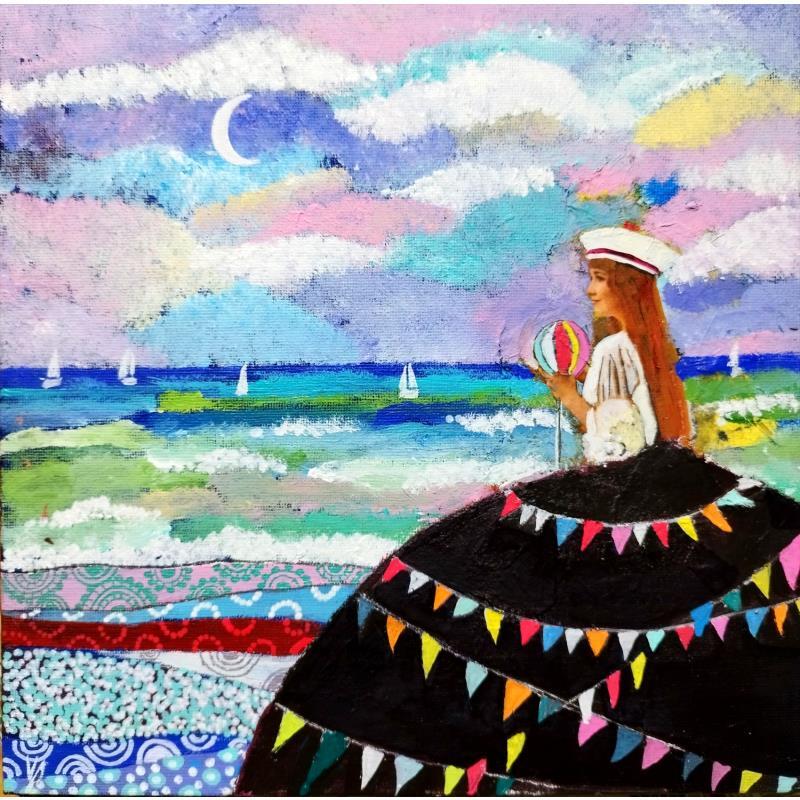 Gemälde Quand je regarde la mer je pense a toi. von Picini Victoria | Gemälde Figurativ Landschaften Alltagsszenen Acryl Collage