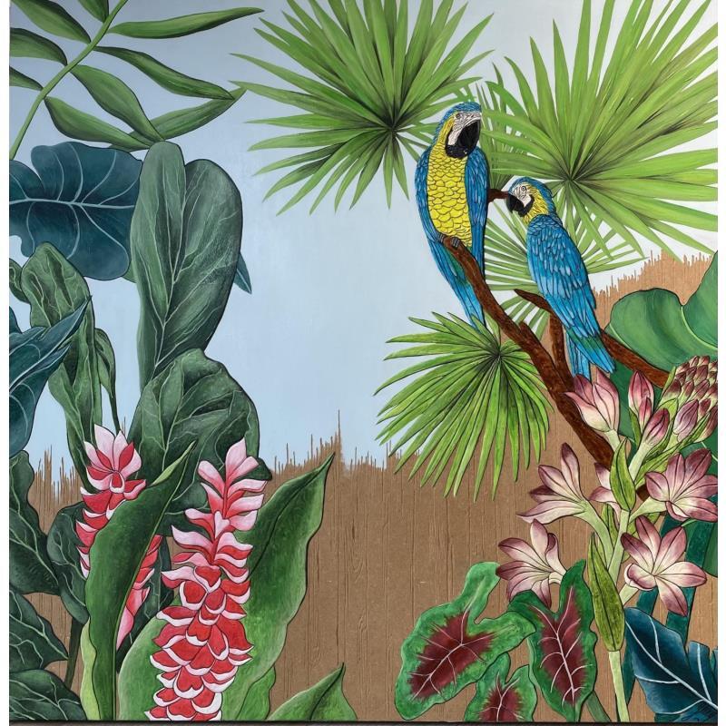 Gemälde Equateur von Geiry | Gemälde Materialismus Tiere Holz Pappe Acryl Textil