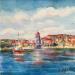 Gemälde Collioure von Hoffmann Elisabeth | Gemälde Figurativ Landschaften Urban Marine Aquarell