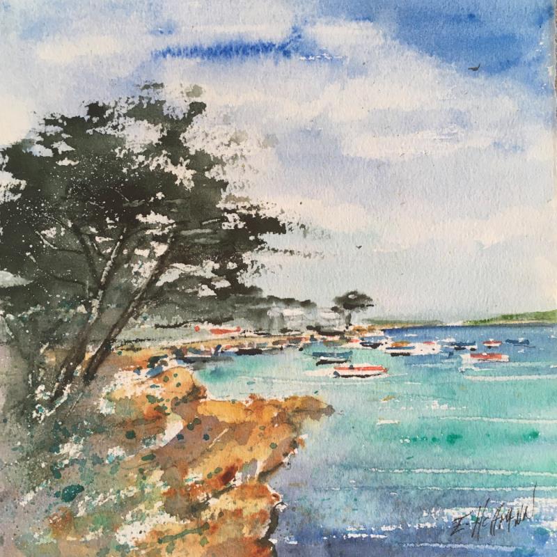 Painting Au cap d’Antibes by Hoffmann Elisabeth | Painting Figurative Landscapes Marine Watercolor