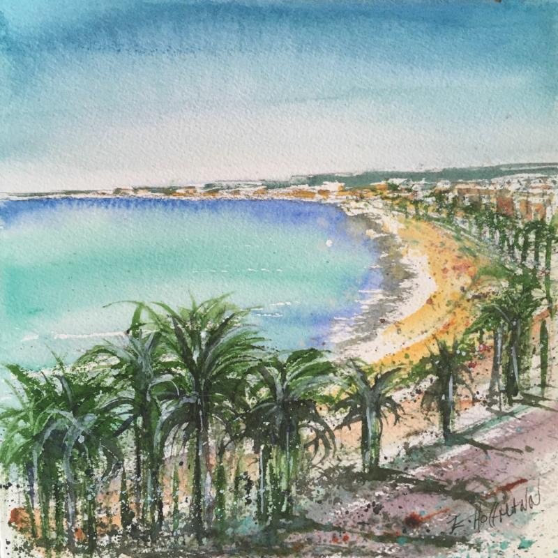 Painting Les palmiers de la promenade à Nice  by Hoffmann Elisabeth | Painting Figurative Watercolor Landscapes, Marine, Pop icons, Urban