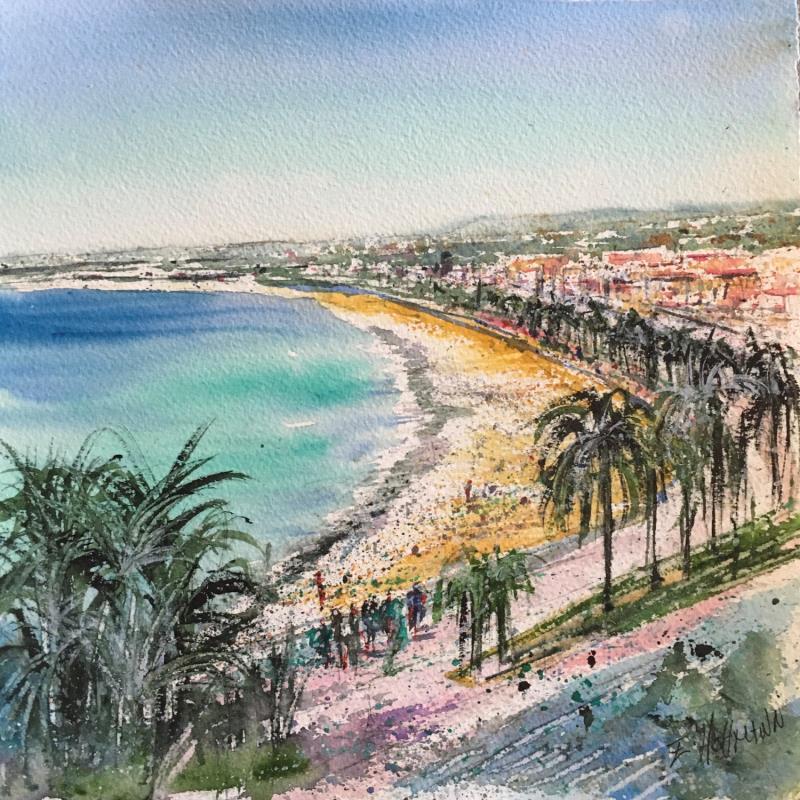 Peinture La promenade des anglais à Nice  par Hoffmann Elisabeth | Tableau Figuratif Aquarelle Marine, Paysages, Urbain