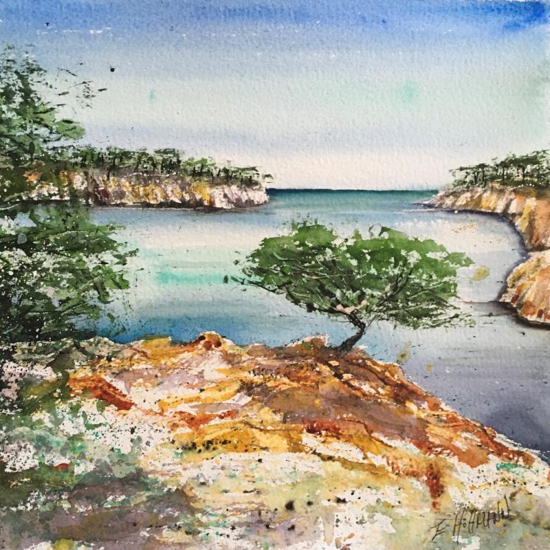Painting Calanques by Hoffmann Elisabeth | Painting Figurative Watercolor Landscapes, Marine