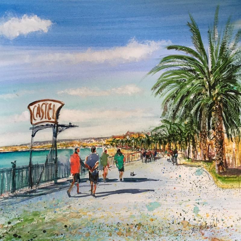 Painting Castel à Nice  by Hoffmann Elisabeth | Painting Figurative Watercolor Architecture, Marine, Urban
