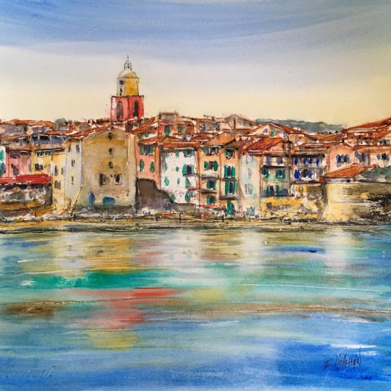 Peinture St Tropez la colorée  par Hoffmann Elisabeth | Tableau Figuratif Paysages Urbain Marine Aquarelle