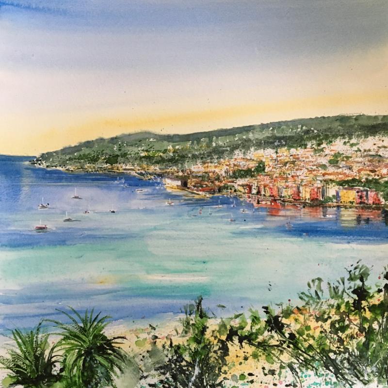 Painting La baie de Nice  by Hoffmann Elisabeth | Painting Figurative Watercolor Landscapes, Marine, Urban