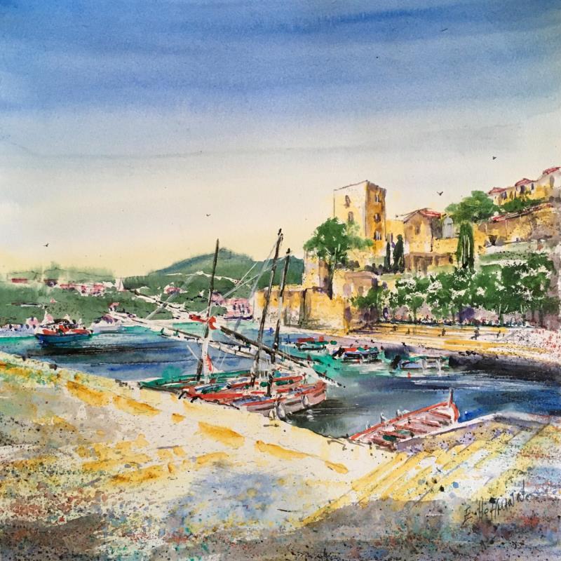 Painting Collioure colorée 2 by Hoffmann Elisabeth | Painting Figurative Watercolor Landscapes, Marine, Urban