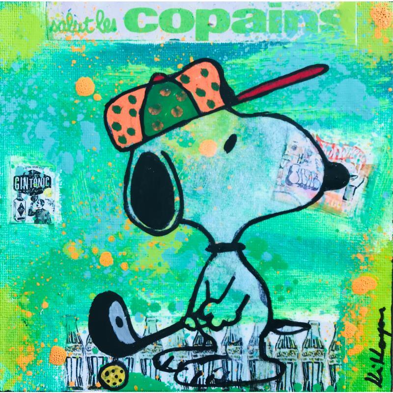 Gemälde Snoopy golf von Kikayou | Gemälde Pop-Art Pop-Ikonen Graffiti Acryl Collage