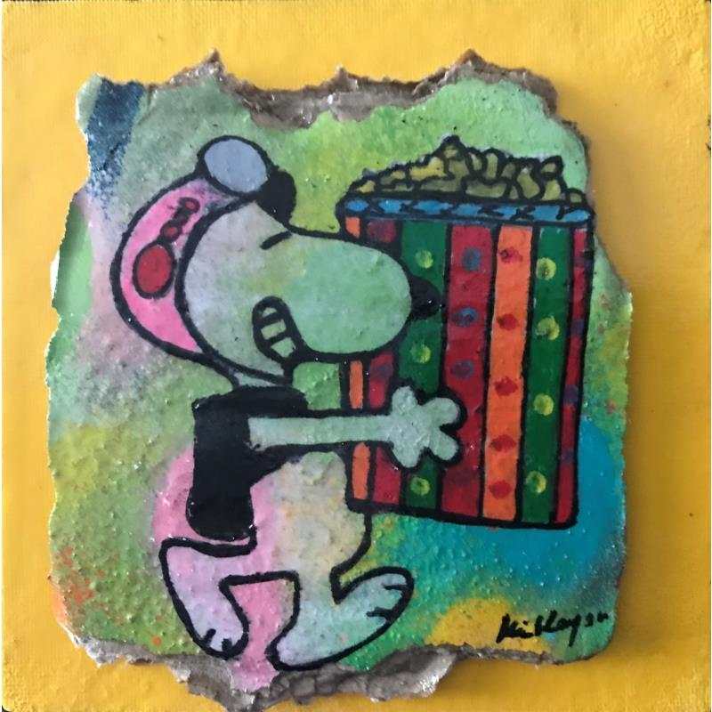 Gemälde Snoopy Pop corn von Kikayou | Gemälde Pop-Art Pop-Ikonen Graffiti Acryl Collage
