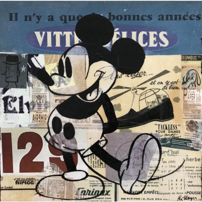 Gemälde Mickey vintage von Kikayou | Gemälde Pop-Art Pop-Ikonen Graffiti Acryl Collage
