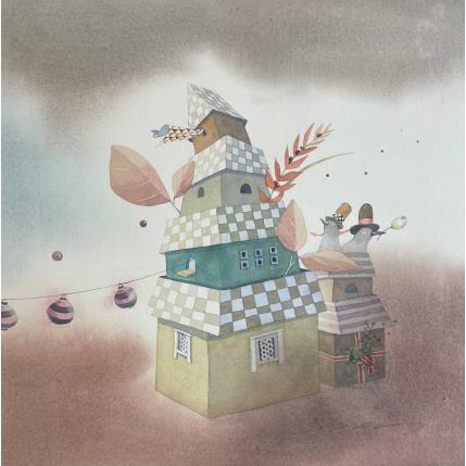 Painting Stacking houses by Masukawa Masako | Painting Naive art Watercolor Life style