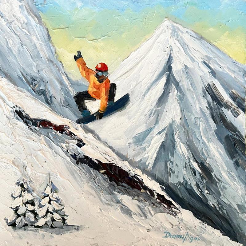 Painting Snowboard Joy by Pigni Diana | Painting Figurative Oil Pop icons, Sport