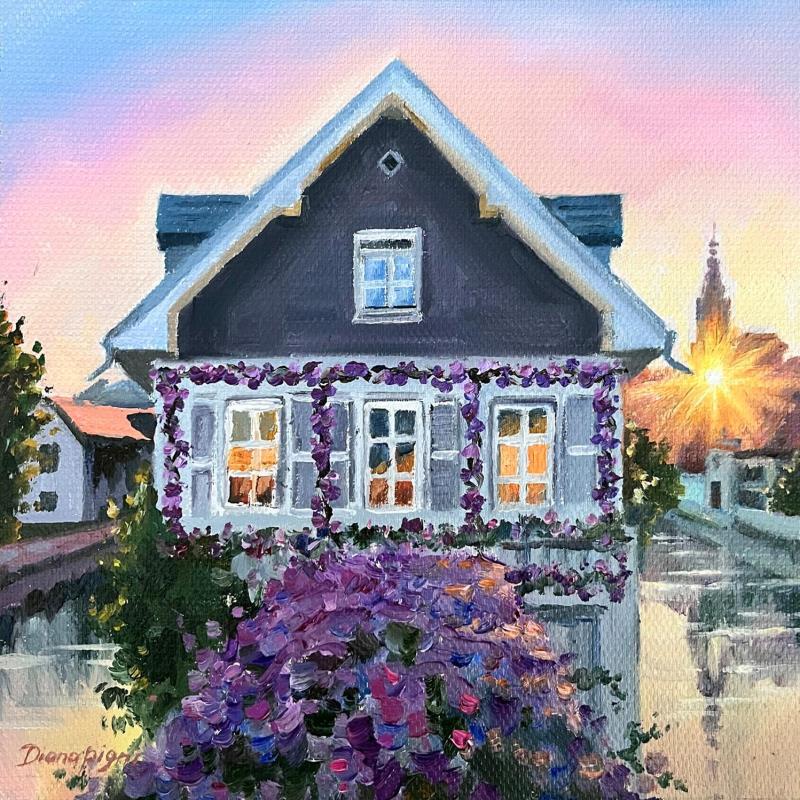 Painting Sunset in Strasbourg by Pigni Diana | Painting Impressionism Oil Architecture, Landscapes, Pop icons, Urban