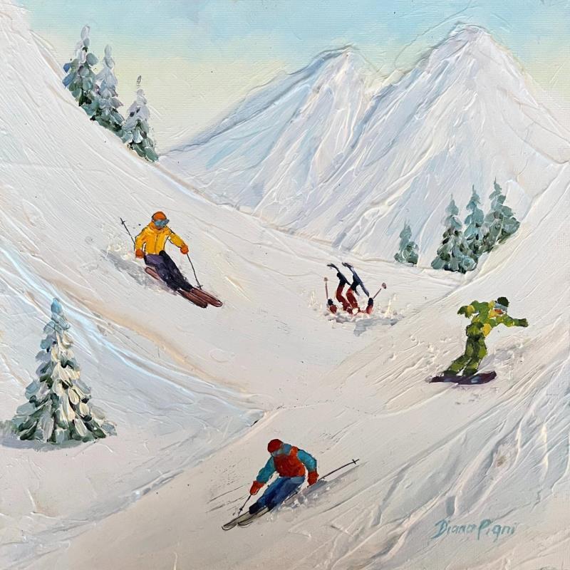 Peinture Ski Vacation par Pigni Diana | Tableau Figuratif Huile Nature, Paysages, Sport