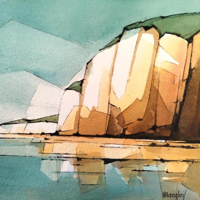 Painting Falaises by Langlois Jean-Luc | Painting Figurative Marine Watercolor